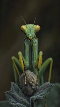 Praying Mantis on Green Leaf photo
