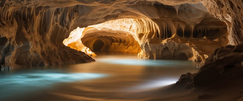Illuminated Cave with Flowing Light and Textures photo