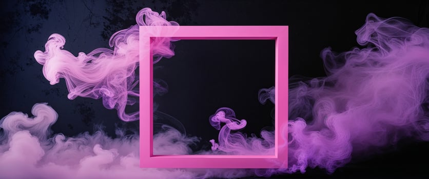Glowing Pink Frame with Purple Smoke on Black Background Design. photo