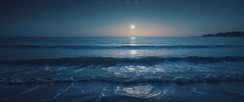 Stunning Night Seascape Landscape Showing Beautiful Ocean Views at Night. photo