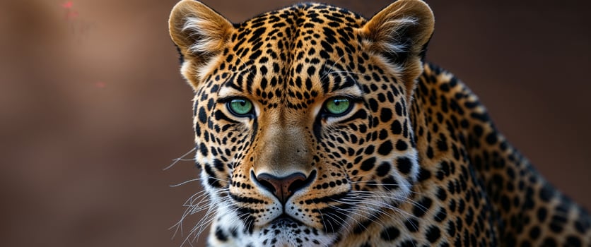 stunning close up of leopard showcasing its striking features and piercing gaze. photo