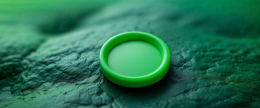 A green plastic ring sitting on top of a green surface photo