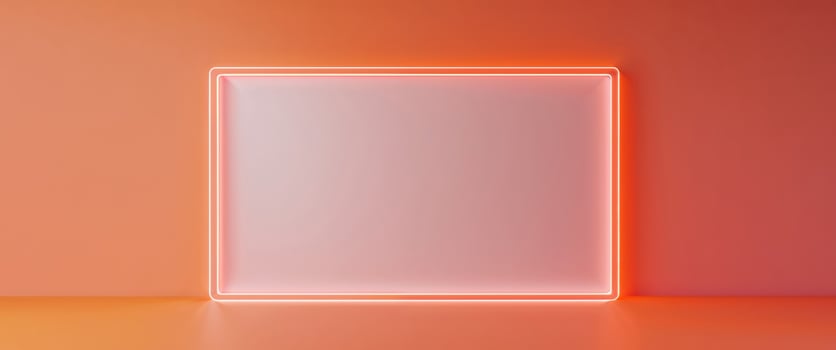 Empty Orange Background with Neon Outline Frame. photo