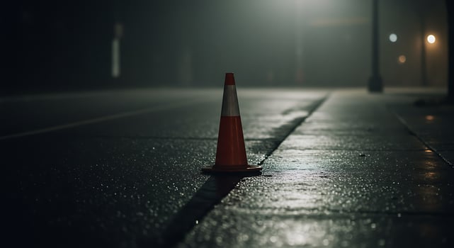 Night Traffic Cone on a Foggy Street photo