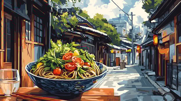 Soba Salad Freshness Chilled Noodles and Crisp Veggies Healthy Japanese Cuisine in Modern High Resolution photo