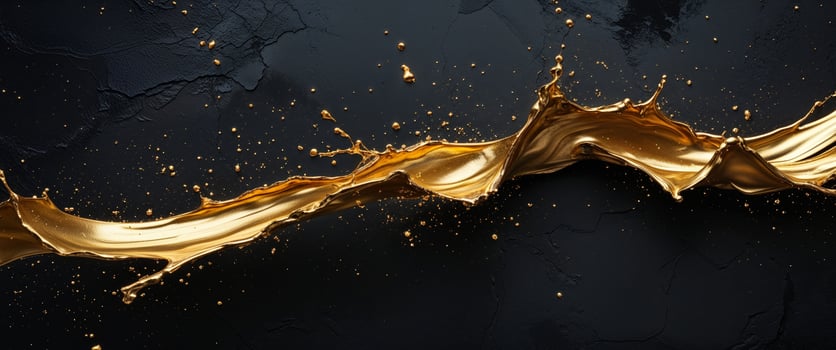 Gold liquid splash on black background photo
