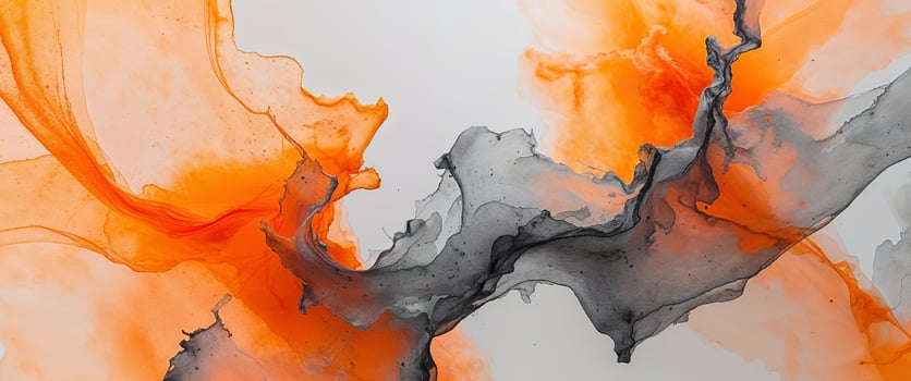 An abstract painting with orange and black paint photo