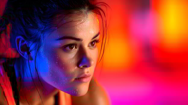 A woman with wet hair and a bright light photo
