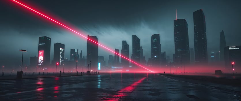 A city street with red laser beams photo