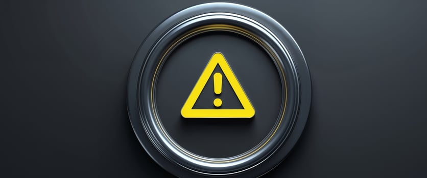 Warning Symbol with Exclamation Mark in a Circular Frame on Dark Background. photo