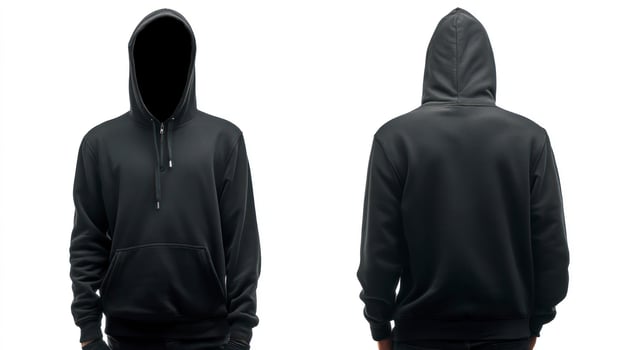 Black Hoodie Apparel Isolated on White Background Front and Back Views photo