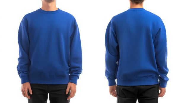 Wearing Blue Sweatshirt Mockup Featuring Front and Back on a White Background photo
