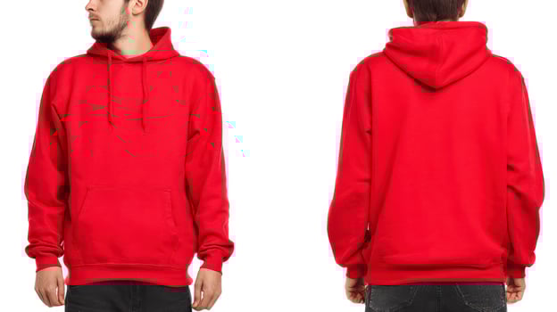 Man Wearing Red Hoodie Front and Back Views Isolated on White photo