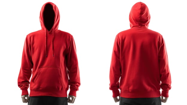 Red Hoodie Mockup Front and Back View on White Background photo