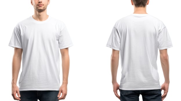 Man Wearing White T-shirt Front and Back View on White Background photo