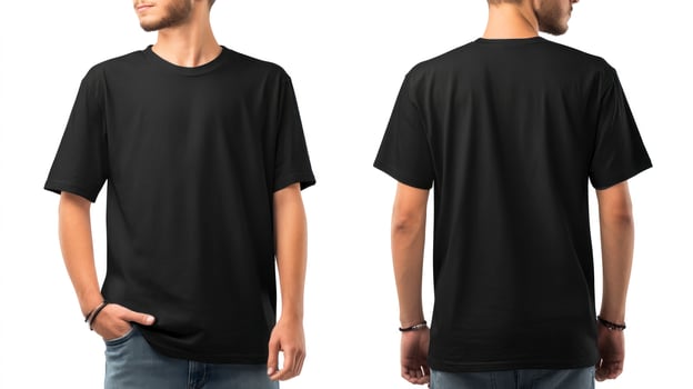 Man Wearing Blank Black T-shirt Mockup Front and Back View photo