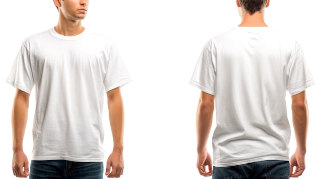 Man Wearing White T-shirt Mockup Front and Back View photo