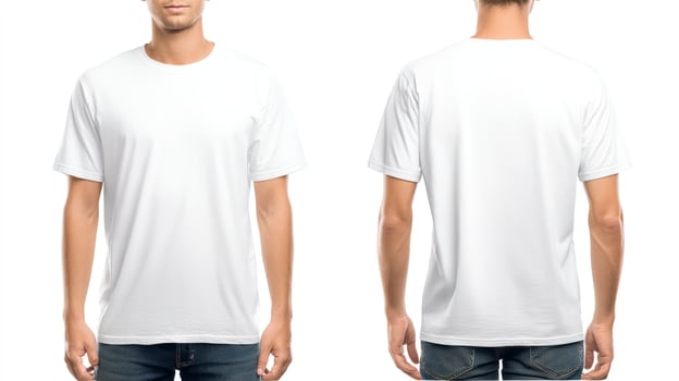 Man Wearing White T-shirt Showing Front and Back for Customization photo