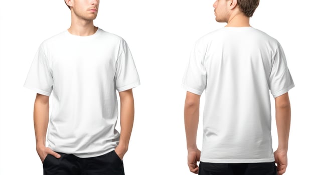 Man Wearing White T-shirt Mockup Front and Back Style Presentation photo