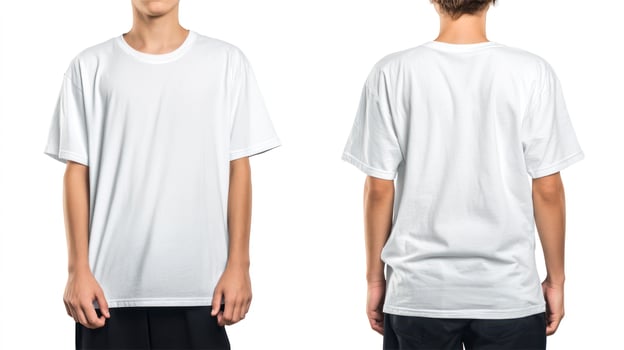 Wearing White T-shirt Mockup Front and Back View Isolated on White photo