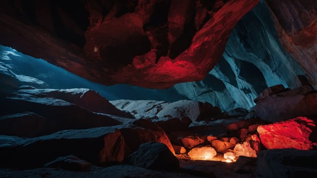 A mesmerizing cave interior illuminated by soft light, showcasing natural rock formations. photo
