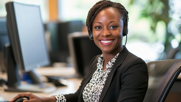 Smiling Business Woman Providing Excellent Customer Support photo