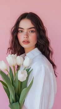 Beautiful Woman with Tulips - Spring Portrait photo