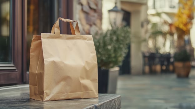 Brown Paper Bag for Delivery - Outdoor Restaurant Scene photo
