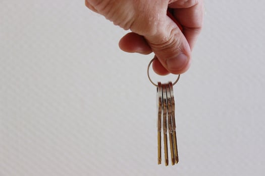 Hand Holding A Set Of Keys On A Keyring photo