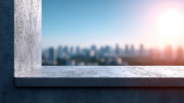 Sunlit Concrete Wall with City Background Copyspace for Content Creation photo