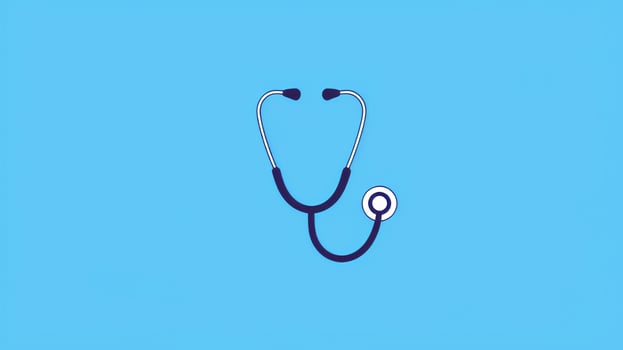A medical stethoscope on a bright blue background simple design clean lines healthcare symbol doctor photo