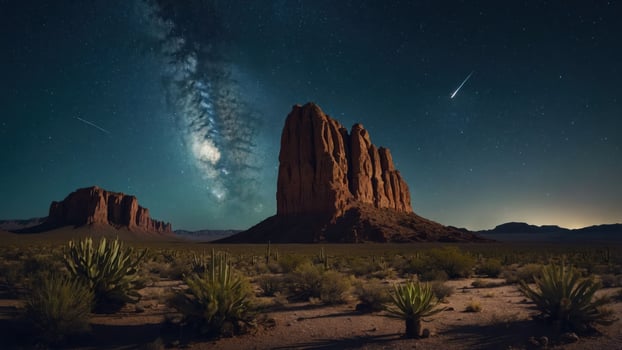 Night Landscape with Rock Formation, Desert Plants, and Milky Way photo