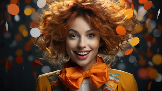 A portrait of a cheerful young woman comedian, spreading humor and joy with her infectious smile. photo