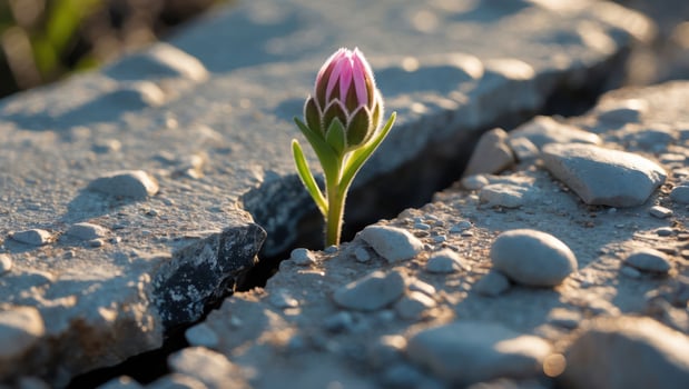Flower Bud Growing Through Concrete Crack Achieving Growth and Resilience photo