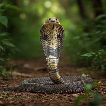 Indian Cobra in Defensive Posture on Forest Floor photo
