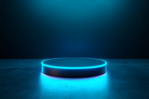 Neon Blue Circular Platform Futuristic Cyberpunk Display with Holographic Lighting photo
