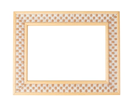 Simple wooden checkered photo frame with blank white cut out space in the middle,space for text,isolated on white background,suitable for displaying your image or design,