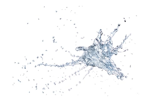A splash of water is shown on a white background photo