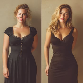 confident woman in stylish dresses showcases beauty and elegance, embodying healthcare and wellness photo