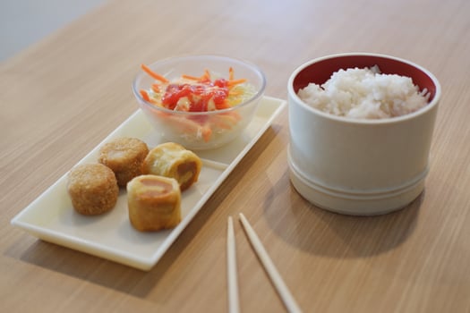 a neatly presented meal consisting of three components photo