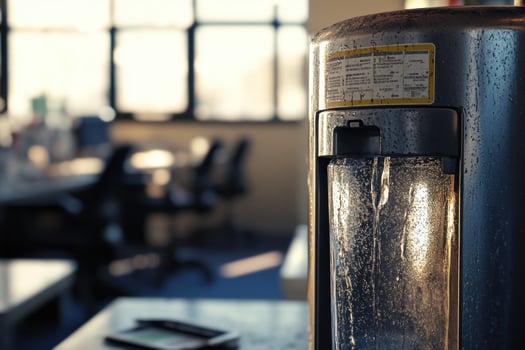 A water dispenser with a glass of water in front of it photo