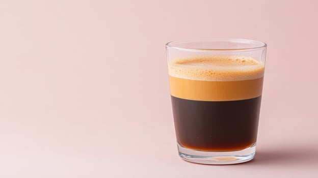 A glass of coffee with a dark liquid in it photo