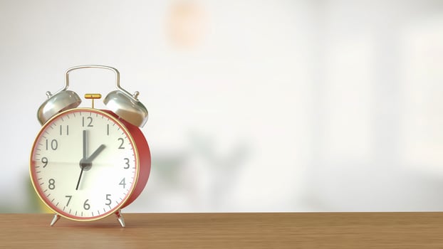 Clock on wood table for Time concept 3d Rendering . photo