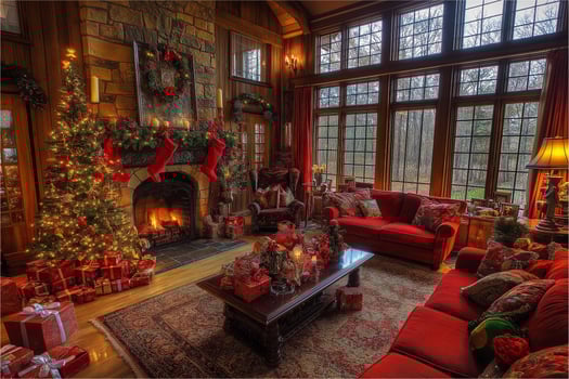 Cozy Christmas living room with a decorated tree HD Background, Luxury hd wallpaper Image, Trendy Background illustration photo