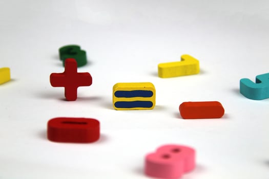 Plus, equal, minus - mathematical signs. Concept of learning photo