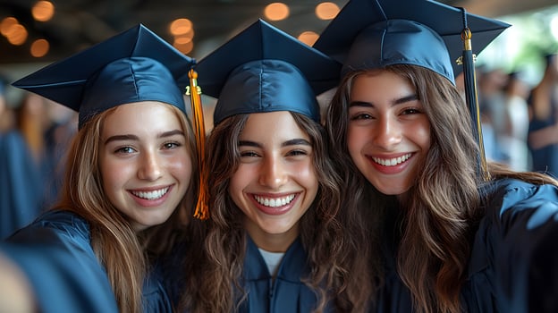 Laughing graduates in gowns taking a selfie together festive atmosphere Illustration photo