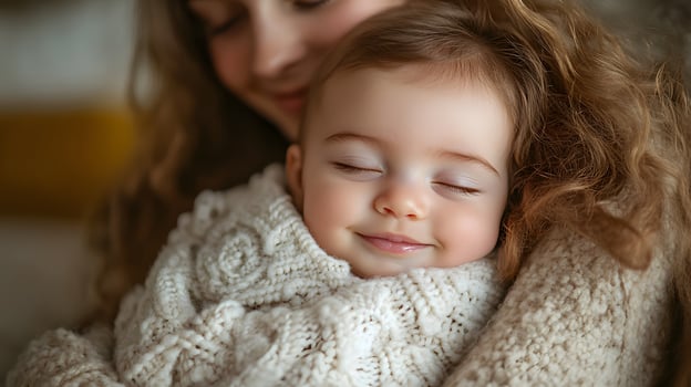 touching moment of mother holding her newborn baby wrapped in a soft blanket photo