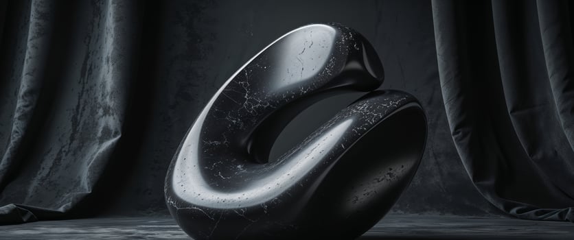 Abstract Black Stone Sculpture Modern Art Dark Background Contemporary Design. photo