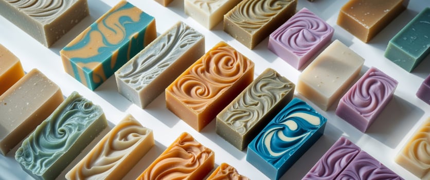 A variety of different colored soap bars photo