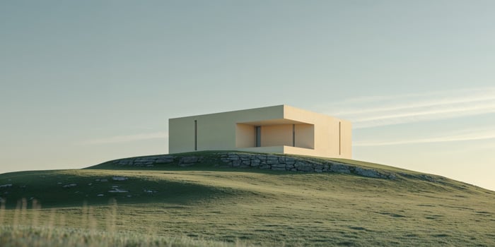 A small white box sits on top of a hill photo